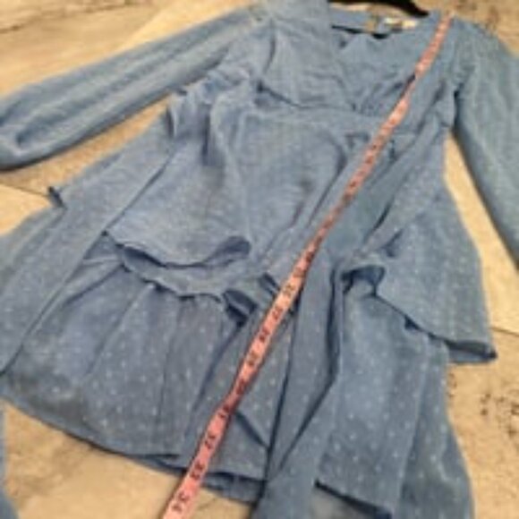 Jessica Simpson Blue Tiered Short Wrap Dress Long - Picture 5 of 6